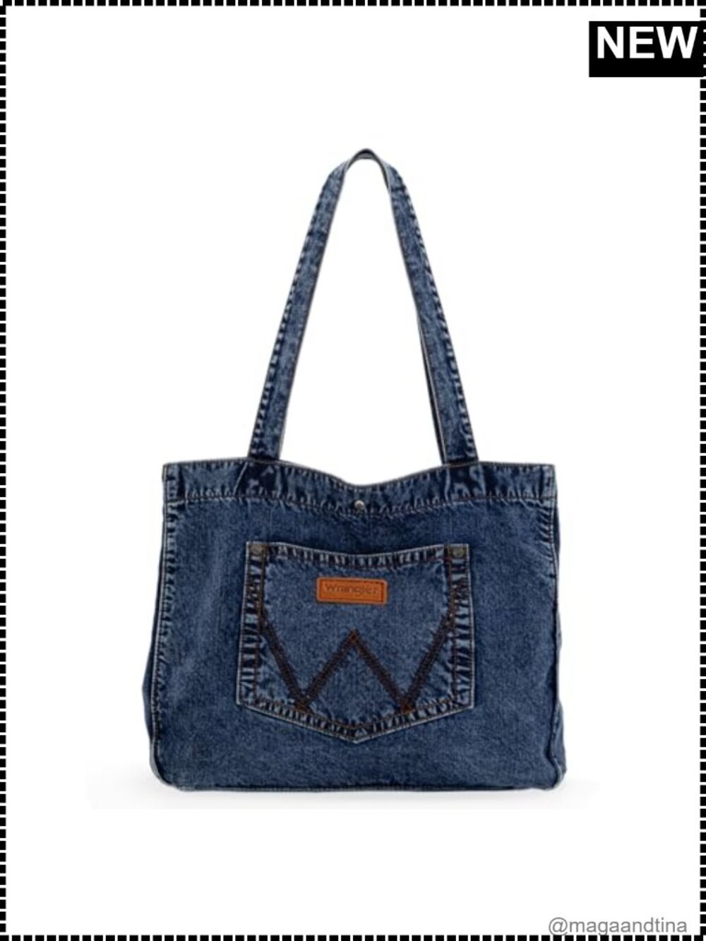 Denim Tote Bag for Women, Washable Jean Purse with W Stitch Pocket, Large